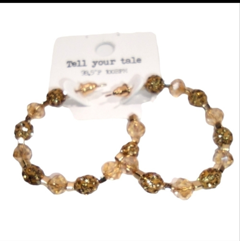 Tell Your Tale Amber Crystal Hoop Earrings NWT